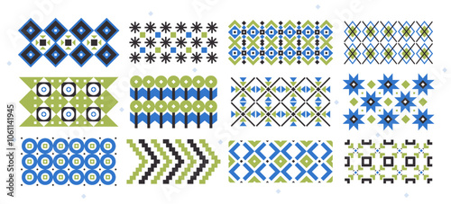 Abstract geometric patterns, ethnic ornaments, vintage folk seamless texture, native motif prints