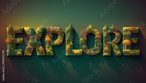 Explore word made from outdoor wilderness treetop lettering photo