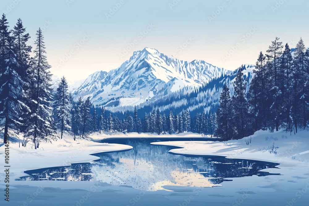 vector Winter in the Mountains