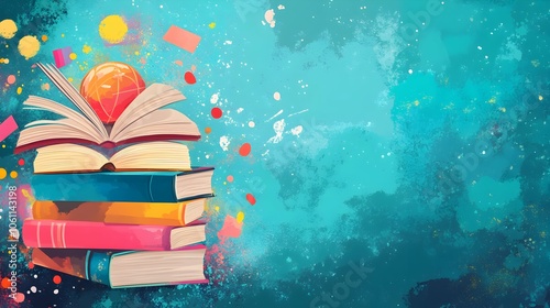 abstract illustration of education day theme copy space with books