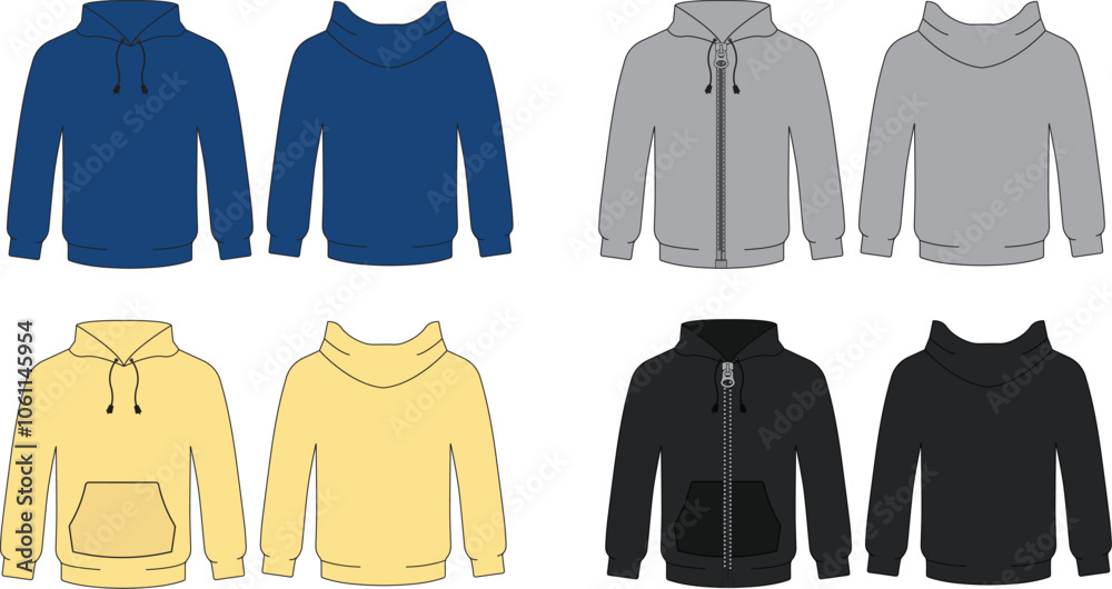 Hooded Full Zip Fleece stock illustration
back and fron view template, different models, yellow, black, grey, blue colors Hooded Full Zip Fleece stock illustration
back and fron view template, different models, yellow, black, grey, blue colors
