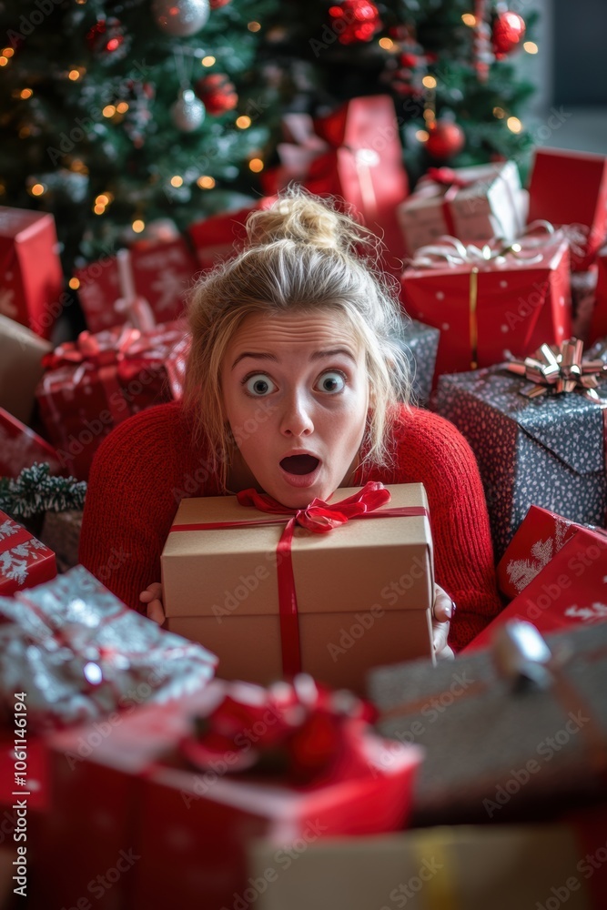 Happy female with gift box in holiday season. Happy female with gift box in holiday season.