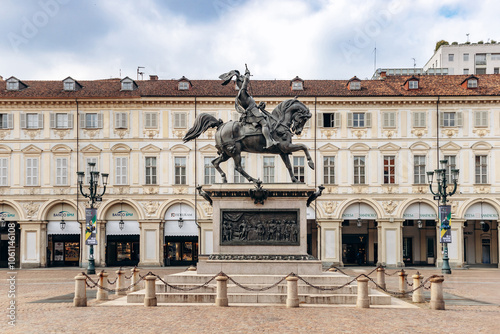 Turin, Italy - October 6, 2024: Piazza San Carlo, previously known as Piazza Reale, Piazza d'Armi, and Place Napoleon, one of the main city squares in Turin, Italy photo