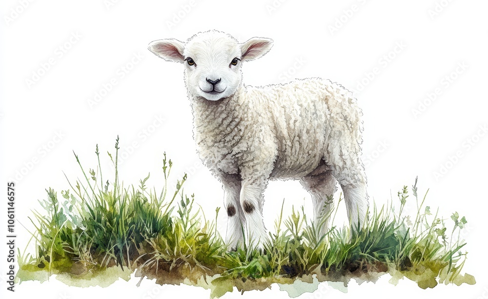 Lambs stand in a peaceful meadow with green grass, capturing the essence of springtime innocence and vitality Lambs stand in a peaceful meadow with green grass, capturing the essence of springtime innocence and vitality