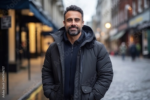 Portrait of a handsome middle-aged man in a city street