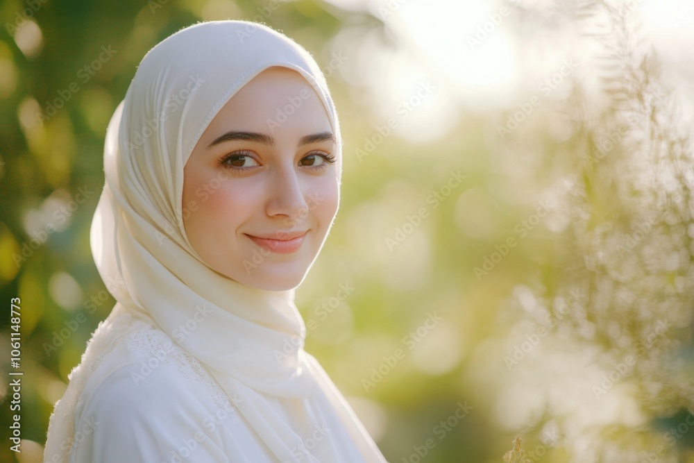 Smiling Woman in Beautifully Styled Hijab Outdoors