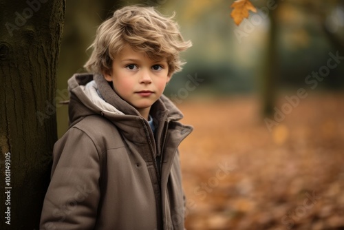 Portrait of a cute little boy in autumn park. Outdoor portrait.