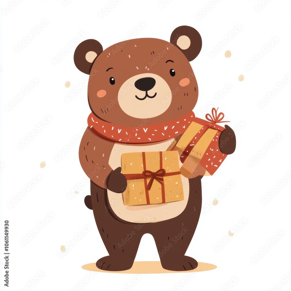 Obraz premium Cute bear holding a gift box isolated over white background.