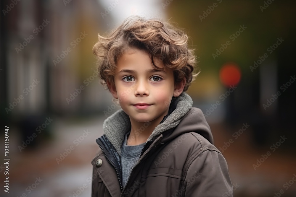 Portrait of a cute little boy with curly hair on the street Portrait of a cute little boy with curly hair on the street