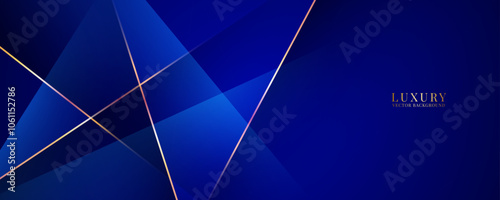 3D blue luxury abstract background overlap layer on dark space with golden polygonal lines decoration. Modern graphic design element cutout style concept for web banner, flyer, card, or brochure cover