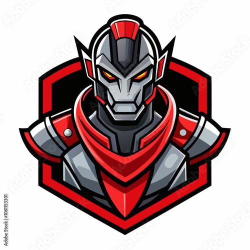 Dynamic esports logo featuring a futuristic robot design in striking red and black colors
