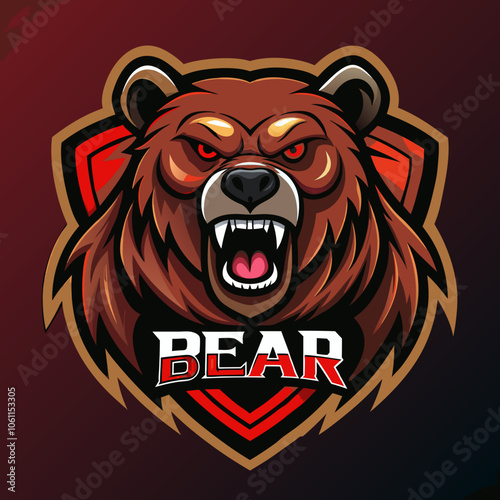 A fierce bear esports logo featuring an aggressive design with sharp details and bold colors highlighting its powerful presence