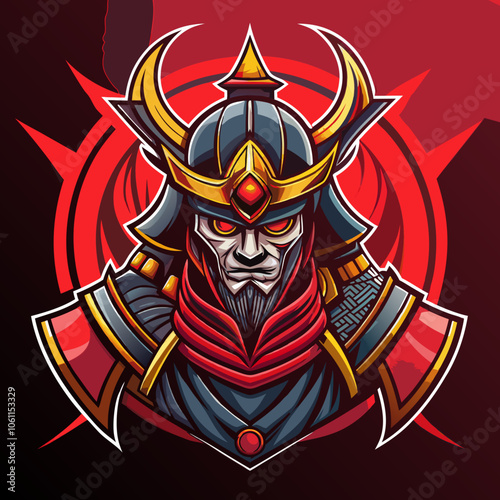 A striking samurai esports logo featuring a fierce warrior adorned in detailed armor, emphasizing strength and honor in gaming