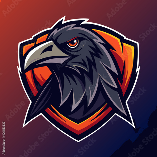 A detailed esports logo featuring a fierce crow head with bold colors and sharp lines, representing a competitive gaming team