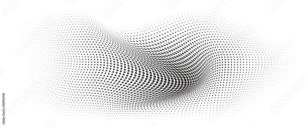 Flowing Wave Dot Halftone Pattern: Curve Gradient Shape on Transparent Background. Suitable for AI, Tech, Network, Digital, Science, and Technology Themes. Flowing Wave Dot Halftone Pattern: Curve Gradient Shape on Transparent Background. Suitable for AI, Tech, Network, Digital, Science, and Technology Themes.