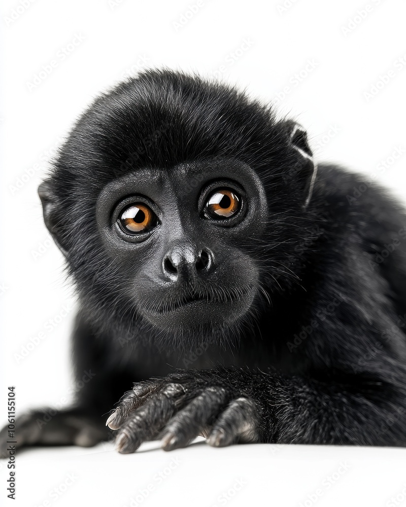Obraz premium Mystic portrait of baby Howler Monkey primate, copy space on right side, Headshot, Close-up View, isolated on white background