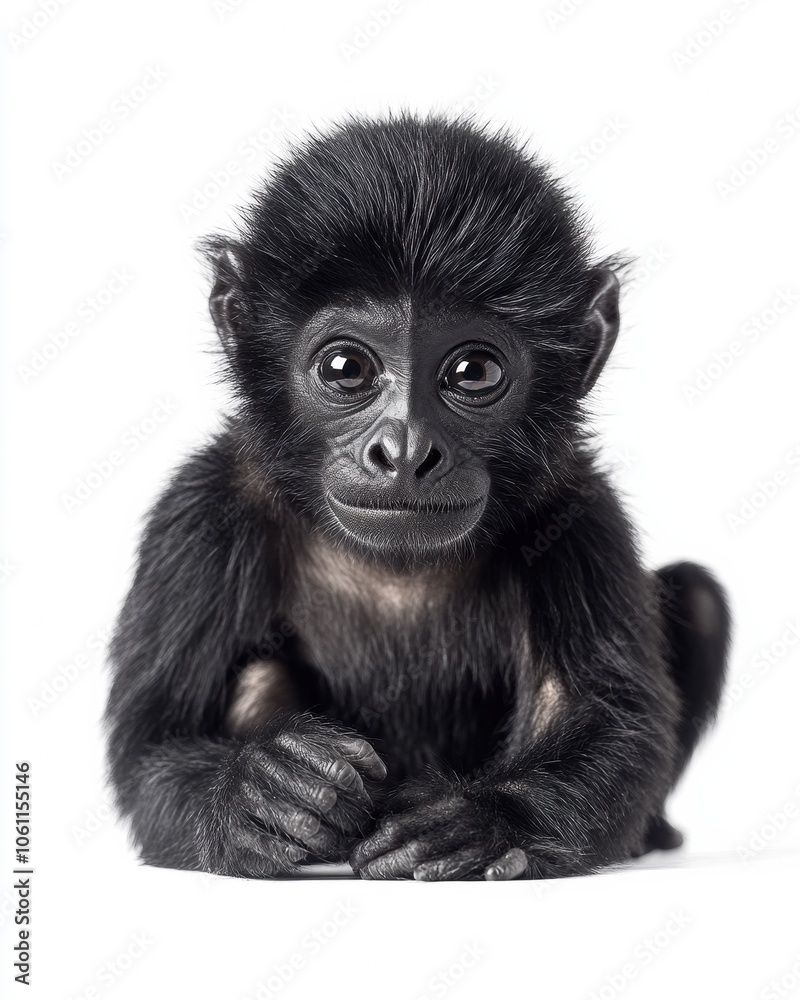 Mystic portrait of baby Howler Monkey primate, copy space on right side, Headshot, Close-up View, isolated on white background Mystic portrait of baby Howler Monkey primate, copy space on right side, Headshot, Close-up View, isolated on white background