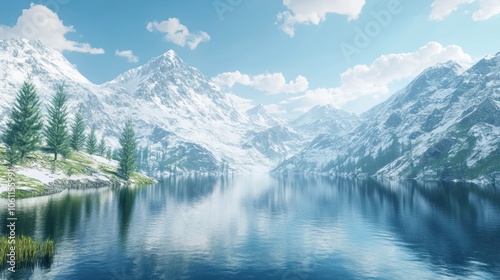 Snow Capped Mountains Reflecting on a Still Lake