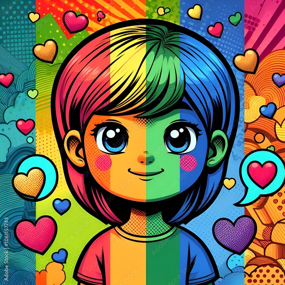 colorful pride pop art cartoon of child and love hearts colorful pride pop art cartoon of child and love hearts