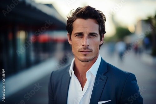 Portrait of a handsome young man in business suit looking at camera