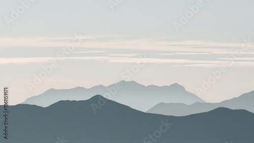 Generative AI, Minimalist Aerial View of Serene Mountain Ranges with Soft Cloud Layers