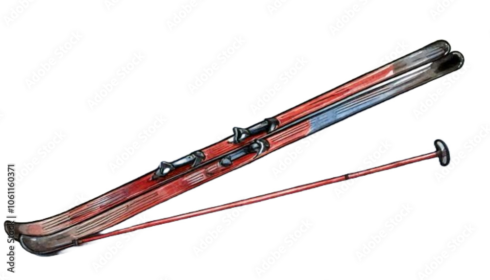 Watercolor Ski Pole isolated on white background