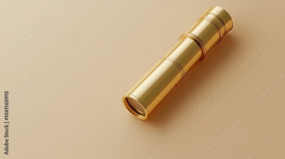A Gold Telescope Resting on a Tan Surface A Gold Telescope Resting on a Tan Surface