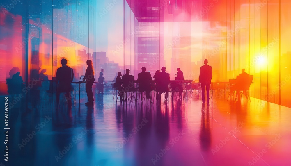 Corporate teamwork in a vibrant office space, soft lighting, dynamic movement, professional energy, realism Corporate teamwork in a vibrant office space, soft lighting, dynamic movement, professional energy, realism