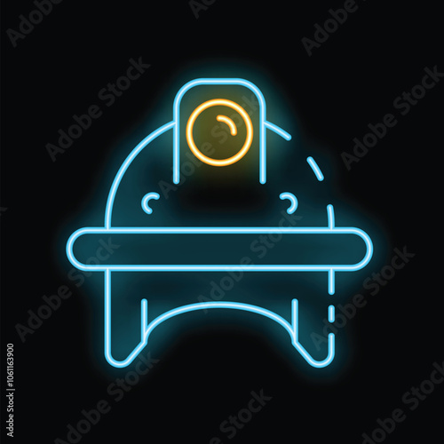 Glowing neon line mining helmet icon isolated on a black background vector illustration