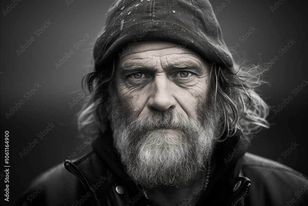 Portrait of an old man with a long beard and mustache. Black and white. Portrait of an old man with a long beard and mustache. Black and white.