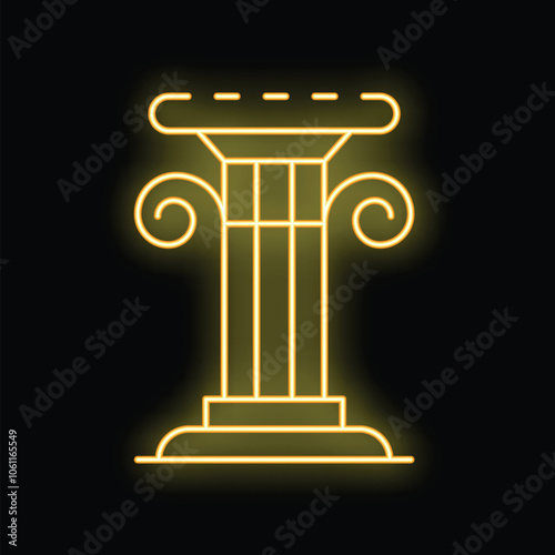 Glowing neon line antique column icon isolated on black background vector illustration