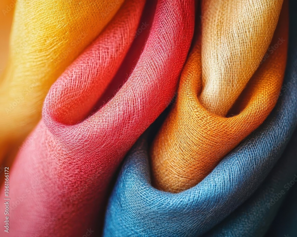 Fototapeta premium Sustainable fashion design studio with vibrant fabrics, soft lighting, sleek design, eco-conscious fashion, realism