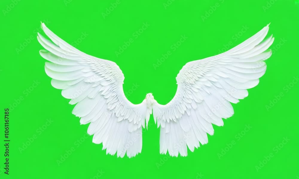 Angel wings animation isolate on green screen background