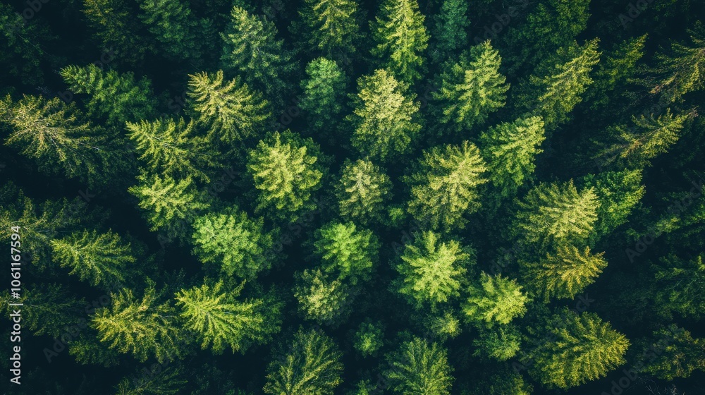 Aerial view of dense evergreen forest showcasing vibrant green trees. Aerial view of dense evergreen forest showcasing vibrant green trees.