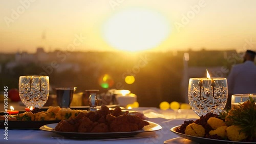 iftar celebrate party islamic arabic date islam muslim celebration food arab east fast feast festival middle month pray religious break night ramadan authentic home preparing dish drink eat eid fasti photo