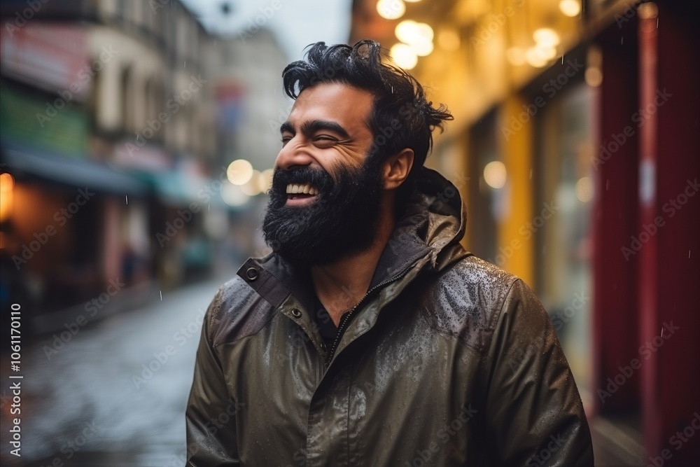 Portrait of a handsome bearded man laughing and looking at the camera Portrait of a handsome bearded man laughing and looking at the camera