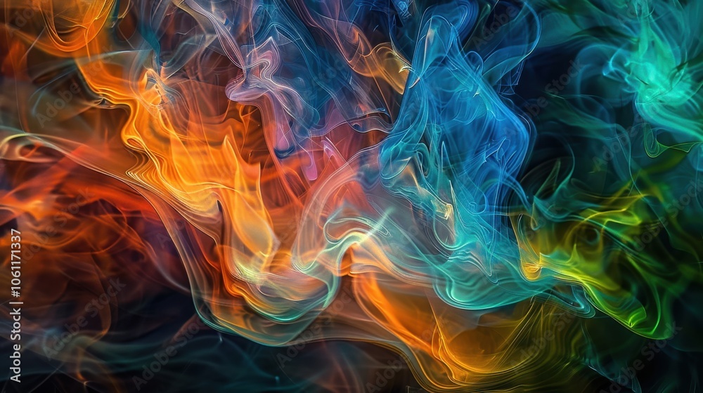Fototapeta premium Abstract colorful smoke swirls on black background.