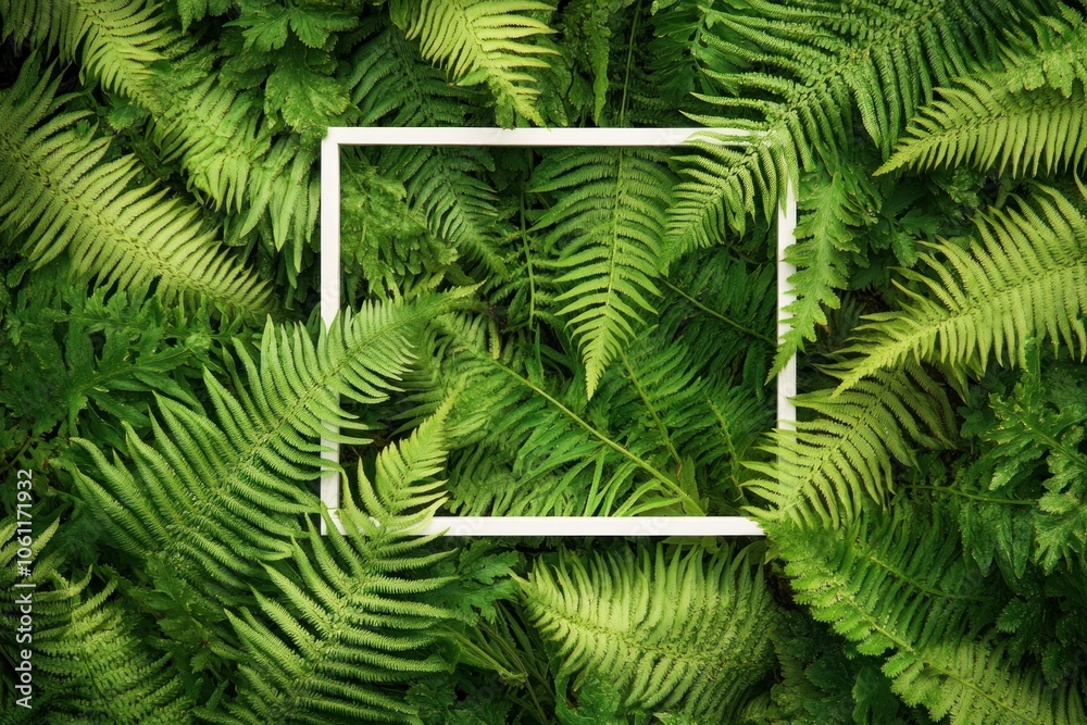 A frame surrounded by lush green ferns, emphasizing nature's beauty. A frame surrounded by lush green ferns, emphasizing nature's beauty.
