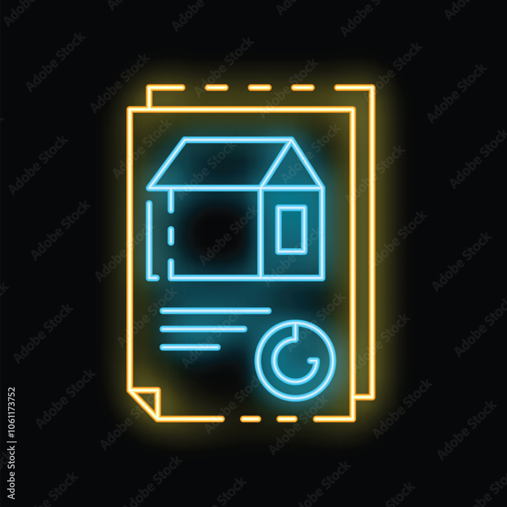 Glowing neon icon of a house project with a growing chart, symbolizing the concept of real estate market analysis Glowing neon icon of a house project with a growing chart, symbolizing the concept of real estate market analysis