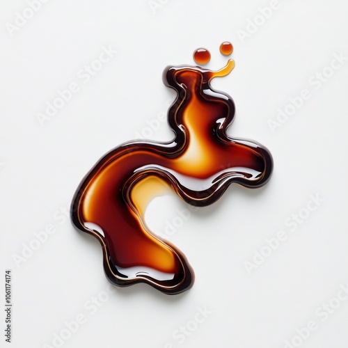 A brown liquid splatter in the shape of a squiggle against a white background.