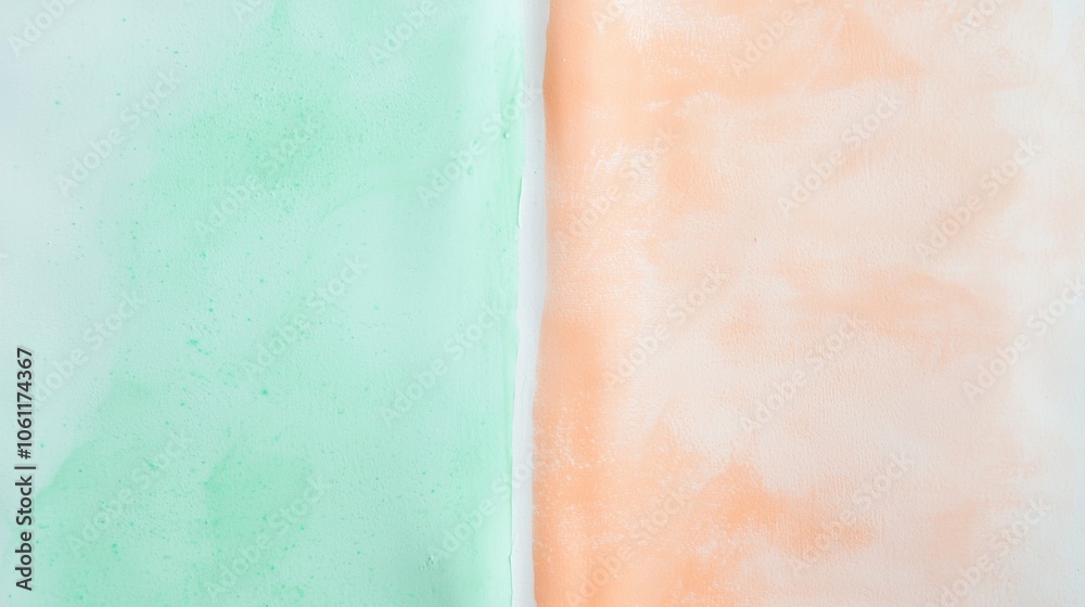 Fototapeta premium Soft pastel watercolor background featuring a blend of green and orange hues, creating a serene and dreamy atmosphere, perfect for various design projects