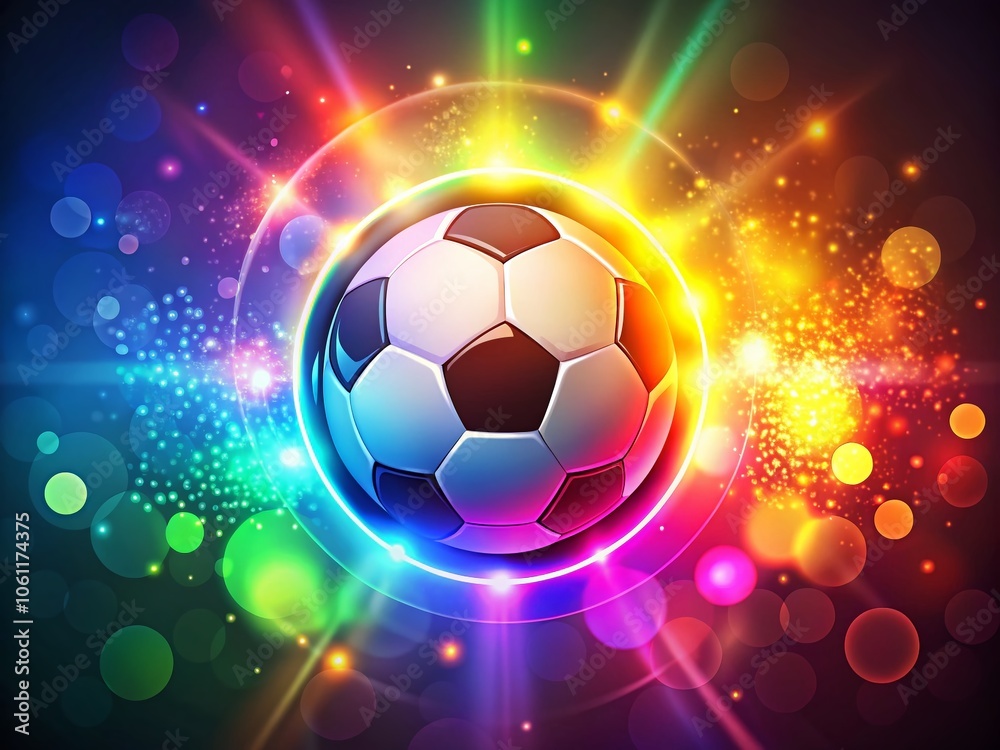 Obraz premium Colorful Soccer Ball Emblem with Bokeh Effect for Sports and Football Graphics, Vector Icon Design, Soccer Aesthetics, Dynamic Background, Vibrant Colors, Modern Style, Graphic Art