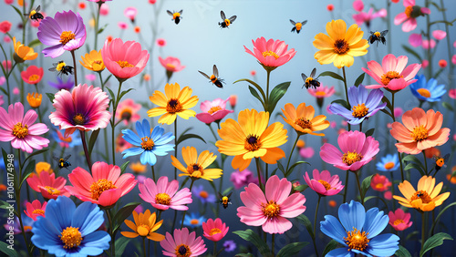 Embrace the beauty of nature with a colorful flower meadow filled with life, digital art of floral landscape concept.