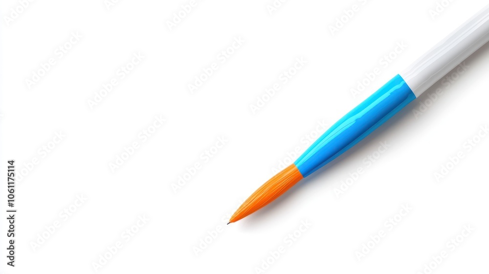 Blue and White Paintbrush with Orange Bristles on White Background Blue and White Paintbrush with Orange Bristles on White Background