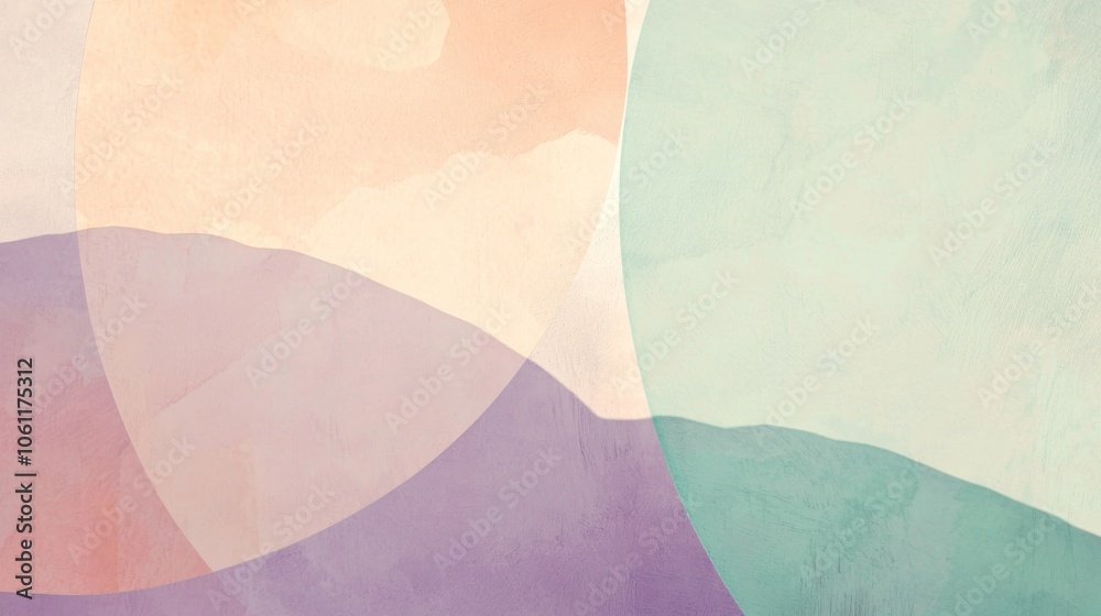 Obraz premium Pastel colors blend together in overlapping circular and curved shapes, creating a soothing abstract art composition with a textured background