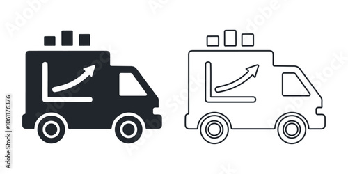 Black silhouette delivery van with bar chart vector icon design