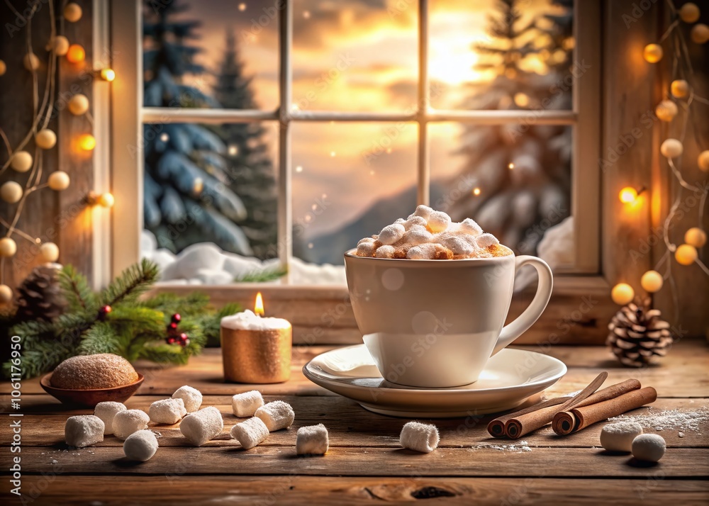 Cozy Winter Escape with Hot Cocoa and Frosty View Cozy Winter Escape with Hot Cocoa and Frosty View