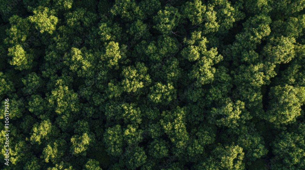 Aerial view of a dense green forest showcasing lush foliage and natural beauty.