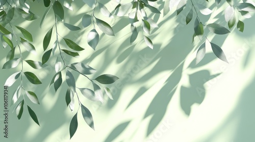 Wallpaper Mural A serene composition of green leaves casting shadows on a light background. Torontodigital.ca