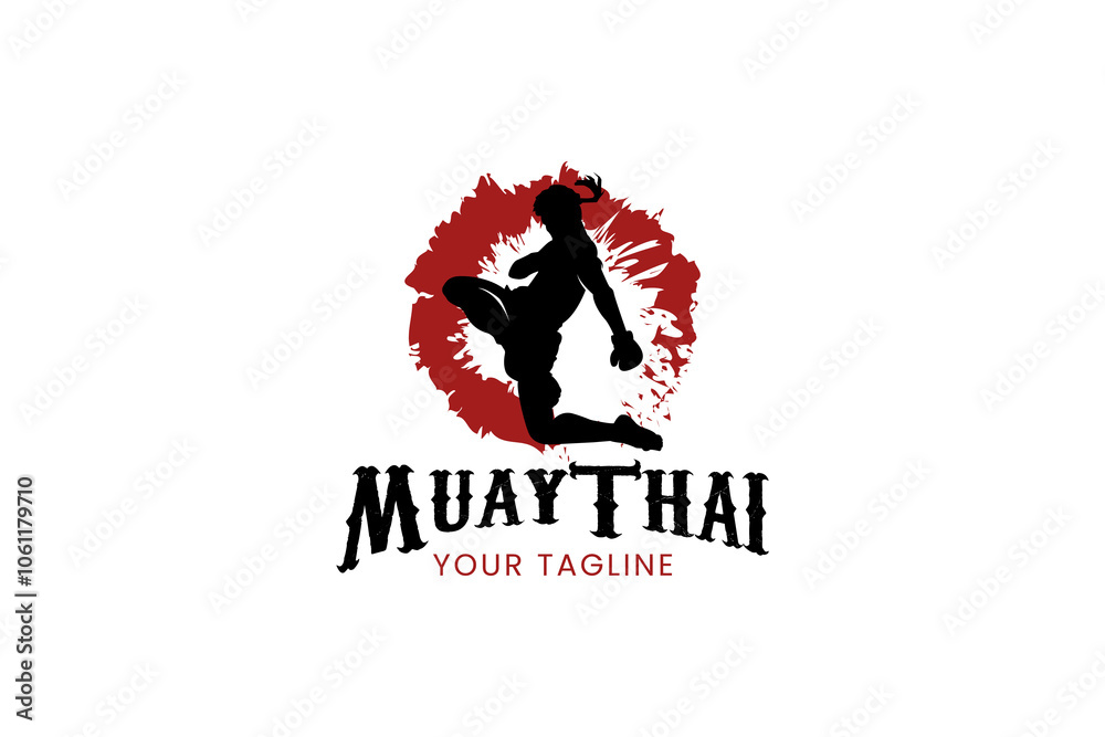 Obraz premium Muay Thai Boxing martial art logo design. Muay Thai Fighter Illustration vector